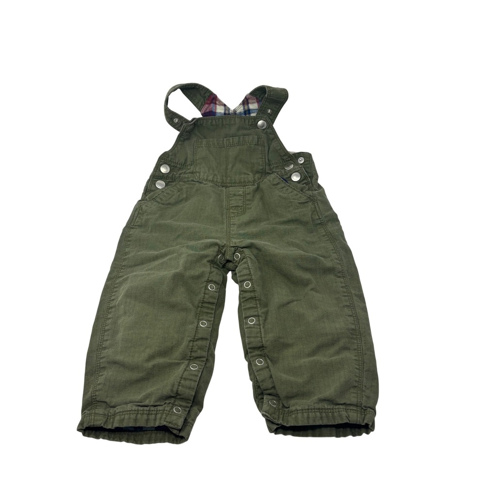 Nordstrom Baby Overalls 12 Months Olive Green Plaid Lined Ripstop Cotton Bibs